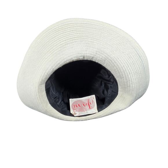 Vintage Jami Hat Wide‎ Brim Fitted Womens Medium Black White Fuzzy 90s Elegant